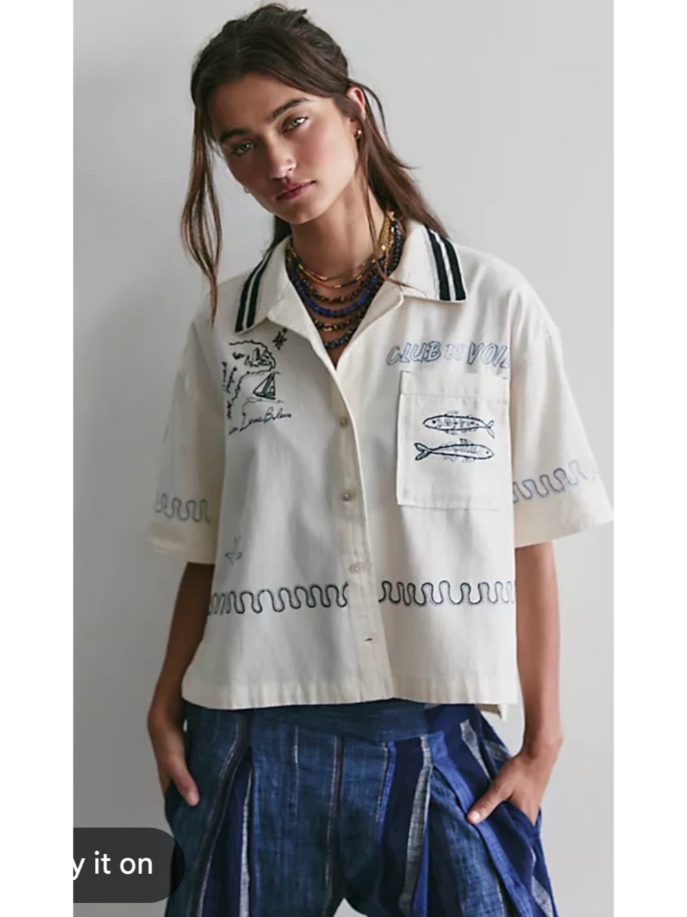 Club Vibes Embroidered Short-Sleeve Shirt - White